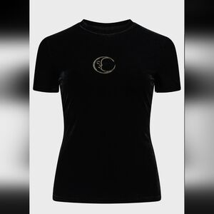 Killstar Black Velvet Moon Tee with Gold Embroidery